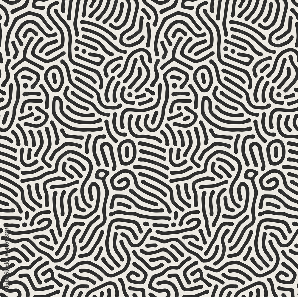 Obraz premium Vector seamless black and white wavy organic rounded shapes pattern. Abstract background