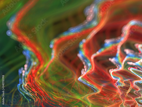 Abstract Illustration - Strings of Chaotic Plasma Energy, Colorful Fractal Multicolor Lightning, Energy Discharge, Scientific Plasma Study. Digital Flames, Artistic Design