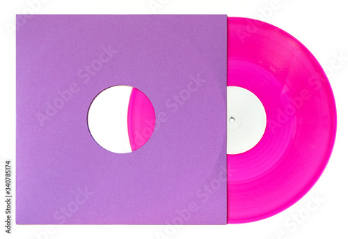 Twelve inch color vinyl purple record in sleeve