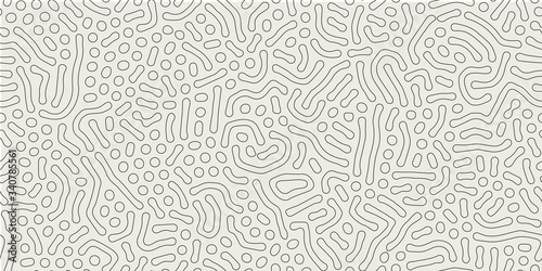 Vector seamless black and white wavy organic rounded shapes pattern. Abstract background