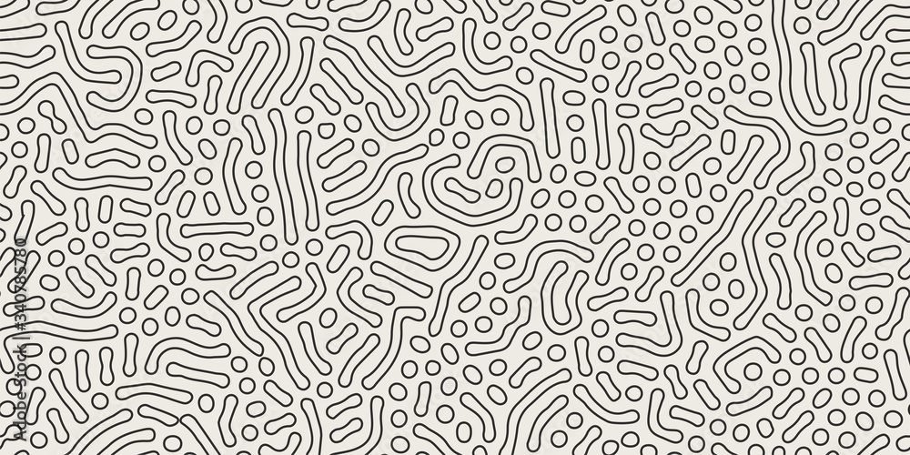 Vector seamless black and white organic rounded maze lines pattern. Abstract background in biological style Vector seamless black and white organic rounded maze lines pattern. Abstract background in biological style
