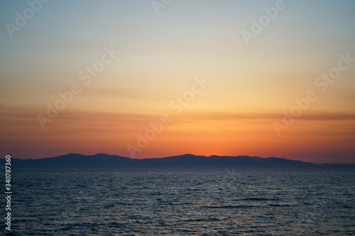 Seascape with sunset over the sea.