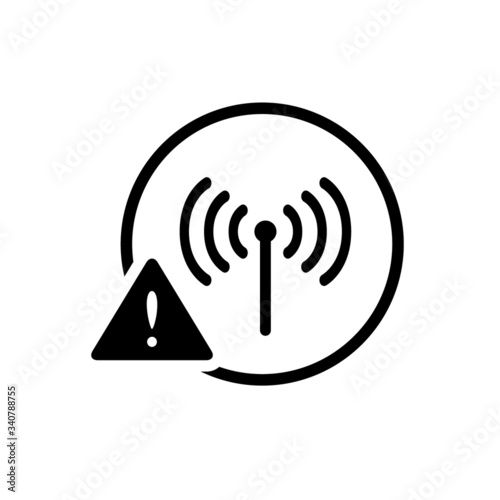 Black no broadcast failed warning with caution icon, simple line digital flat design vector pictogram, infographic interface elements for app logo web website button ui ux isolated on white background