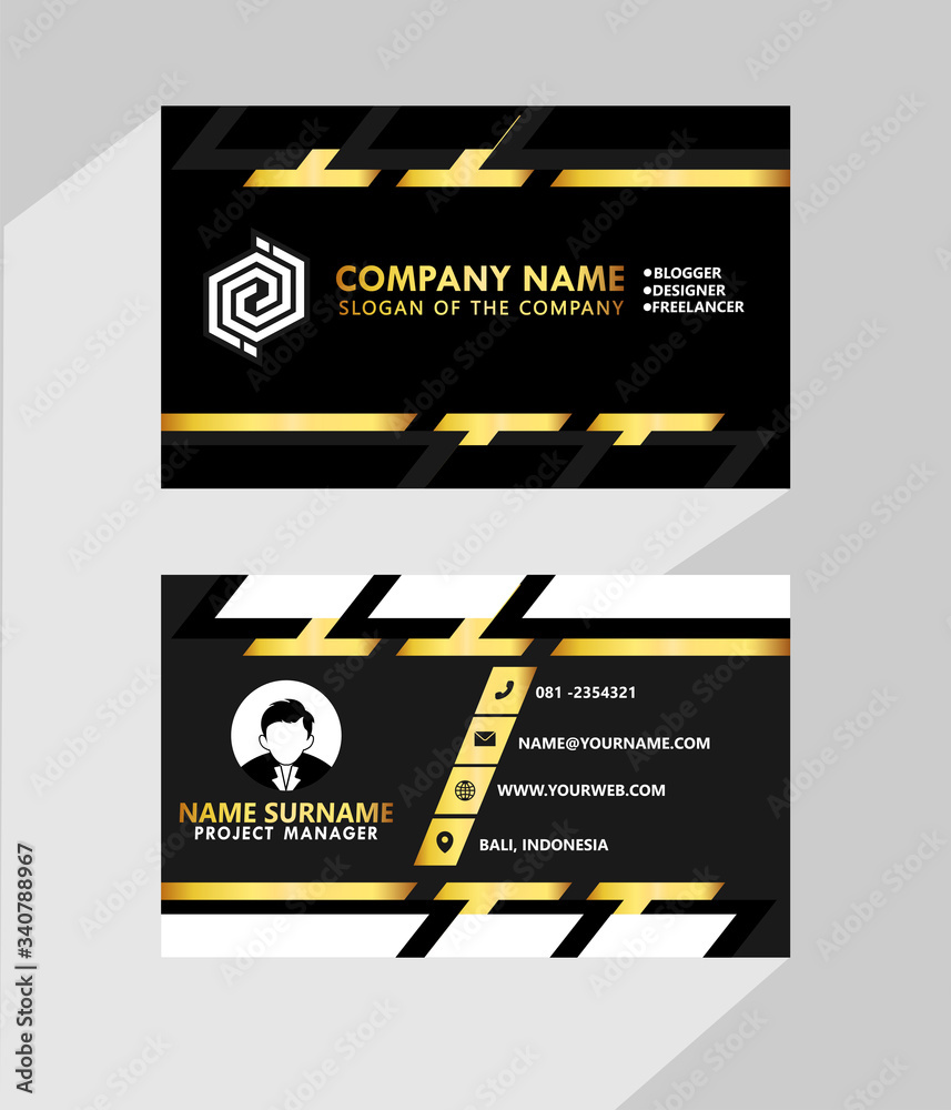 Naklejka premium Business name card luxury with modern black white gold 