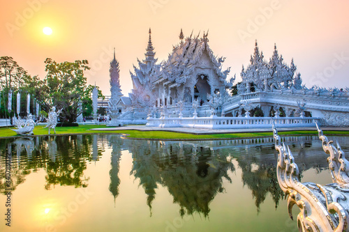 Outside architecture of rong khun temple Chiang Rai Province, Thailand, beautiful