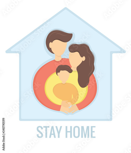 Family stay at home social media campaign. Protect yourself and family with stay at home, save lives, stop coronavirus. Flat design vector illustration.