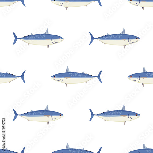 Tuna Fish. Mackerel Tuna. Colored Vector Patterns