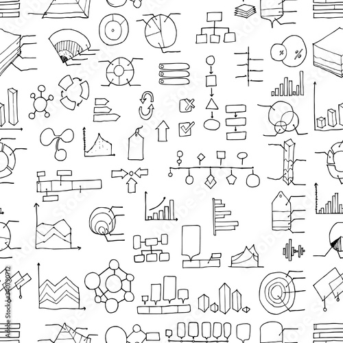 Infographic doodle background seamless pattern. Drawing vector illustration hand drawn eps10