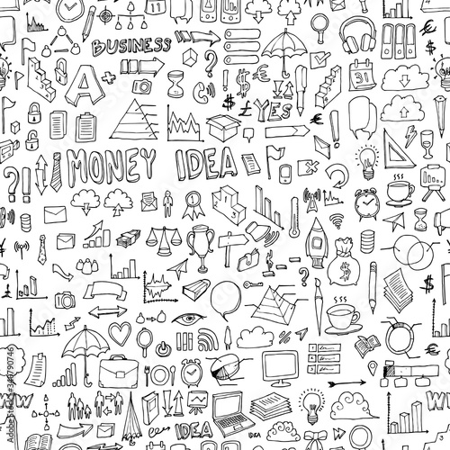 Business doodle background seamless pattern. Drawing vector illustration hand drawn eps10