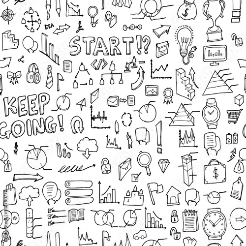 Business doodle background seamless pattern. Drawing vector illustration hand drawn eps10