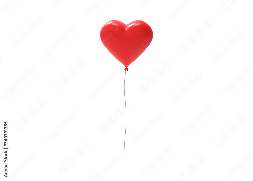 
Red heart shaped balloon. Isolated on white. Clipping path. 3D Rendering.