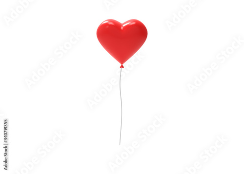 
Red heart shaped balloon. Isolated on white. Clipping path. 3D Rendering.