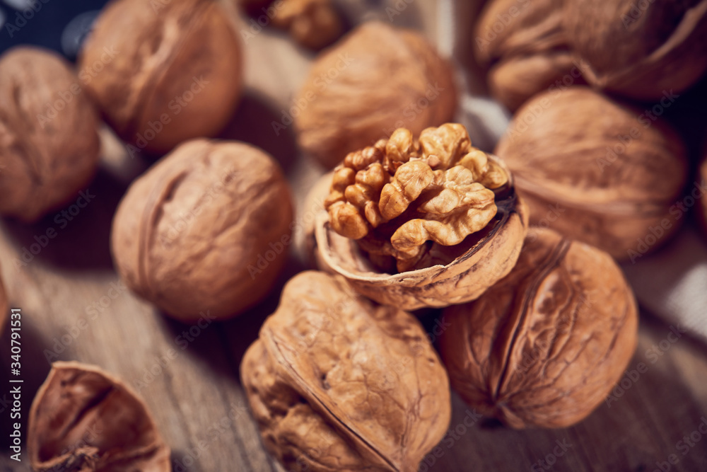Walnuts on a white board Walnuts on a white board