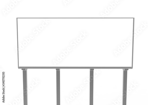 Blank billboard. Isolated on white. Clipping path. 3D Rendering.