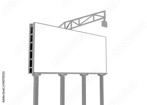 Blank billboard. Isolated on white. Clipping path. 3D Rendering.