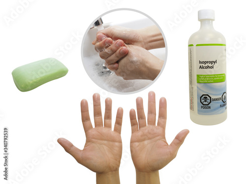 clean hands after hand washing and hand sanitizing with soap and water, isopropyl alcohol