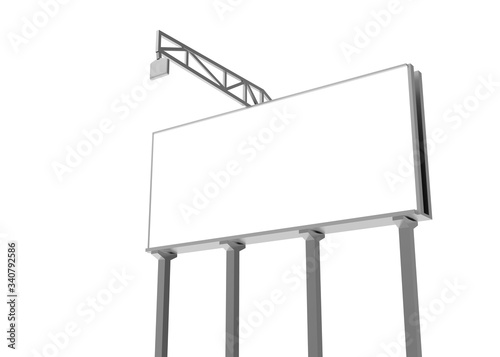Blank billboard. Isolated on white. Clipping path. 3D Rendering.