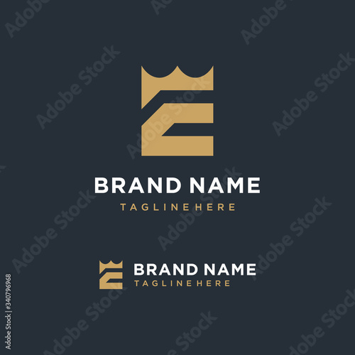 E Initial with Crown Logo Template