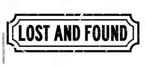 Grunge black lost and found word rubber business seal stamp on white background