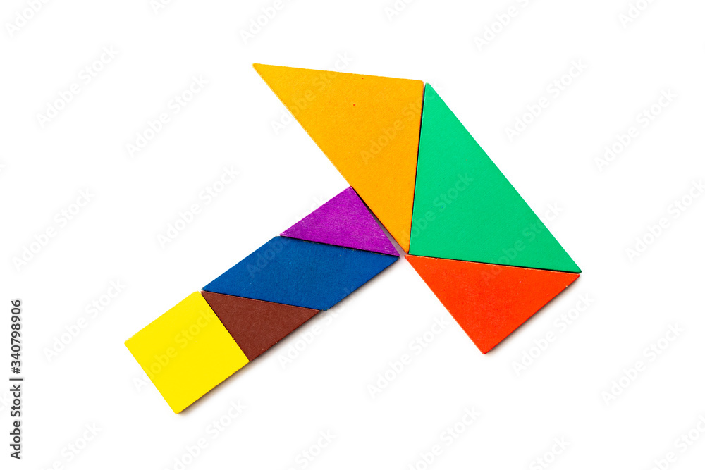 Color wood tangram puzzle in hammer shape on white background Color wood tangram puzzle in hammer shape on white background