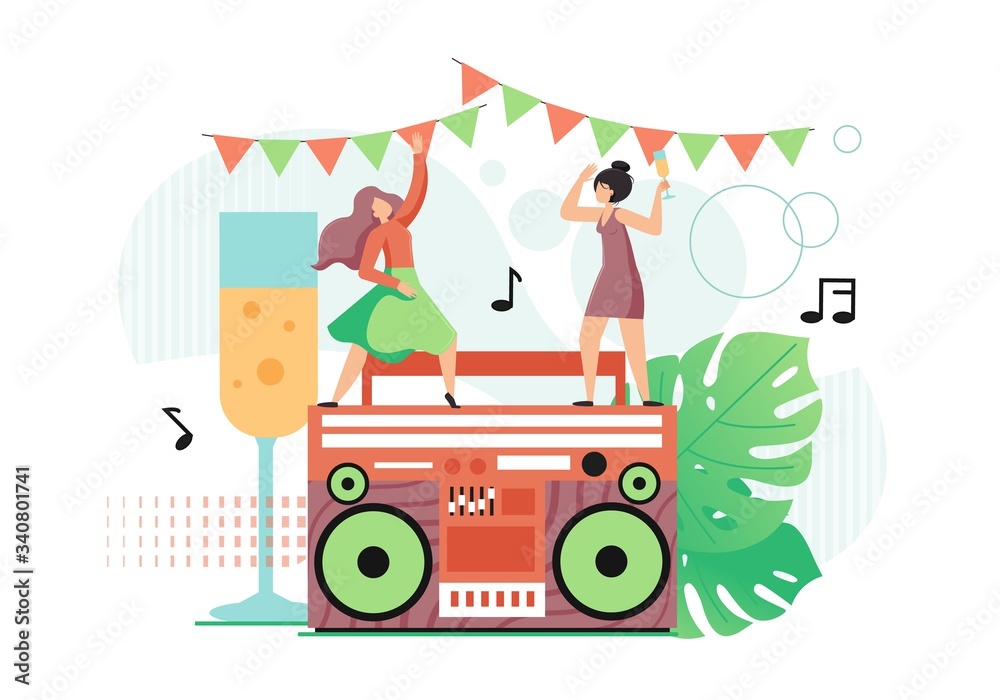 Naklejka premium Disco party, vector flat style design illustration