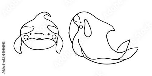Cute flat killer whale drawing. Adorable little cartoon orca vector illustration. Childish rare animal wild ocean concept with lettering: I must live in the ocean