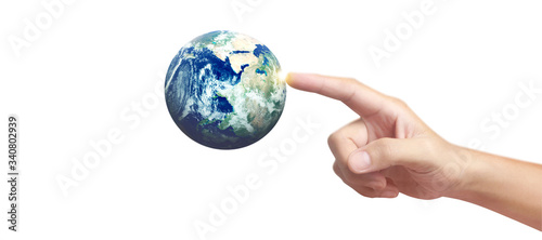 Globe  earth in hand  holding our planet glowing. Earth image provided by Nasa