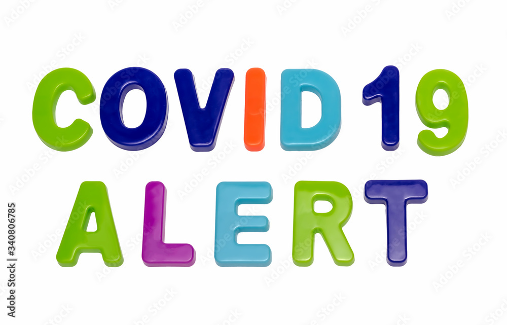 Text COVID-19 ALERT on a white background. Text COVID-19 ALERT on a white background.