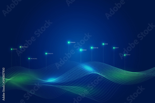 Blue line wave particles abstract vector background for business, banner website, brochure and flyer,  Digital modern design background with copy space.