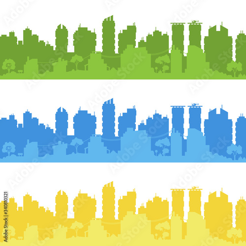 City landscape. City silhouette with windows. Vector Illustration.
