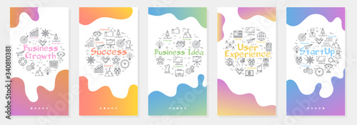Vector five vertical banners - business growth, success, startup