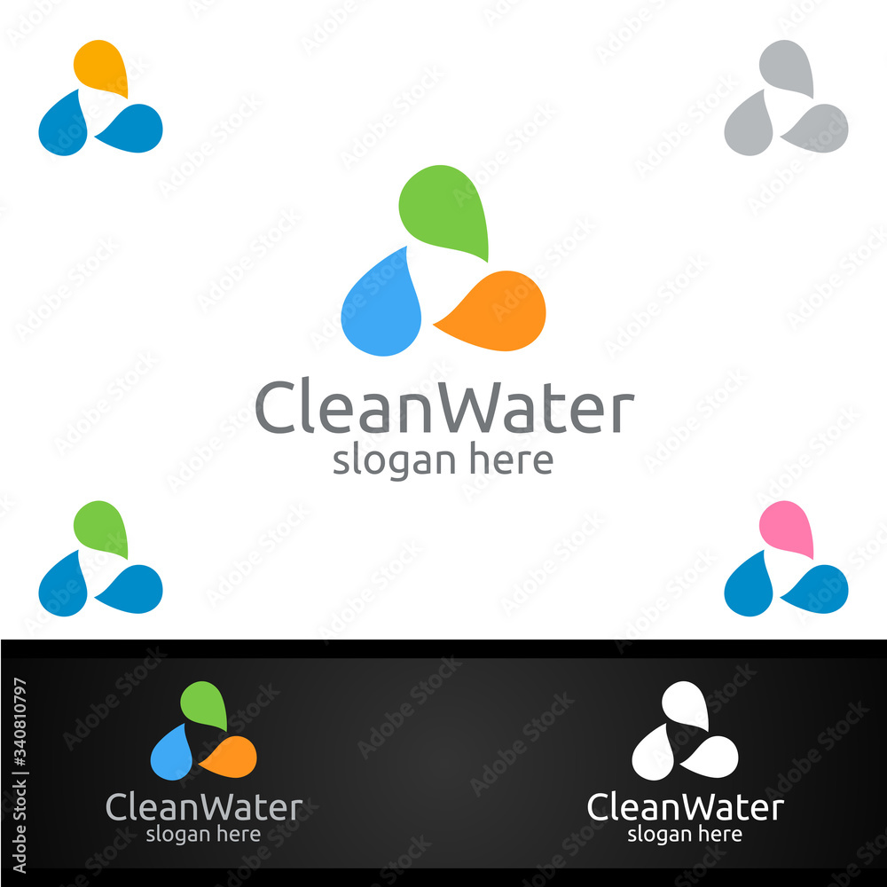 Green Water Drop Logo with Health Care Concept for Cleaning, Drinking, treatment ,Nutrition, or Fitness