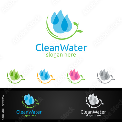 Green Water Drop Logo with Health Care Concept for Cleaning, Drinking, treatment ,Nutrition, or Fitness