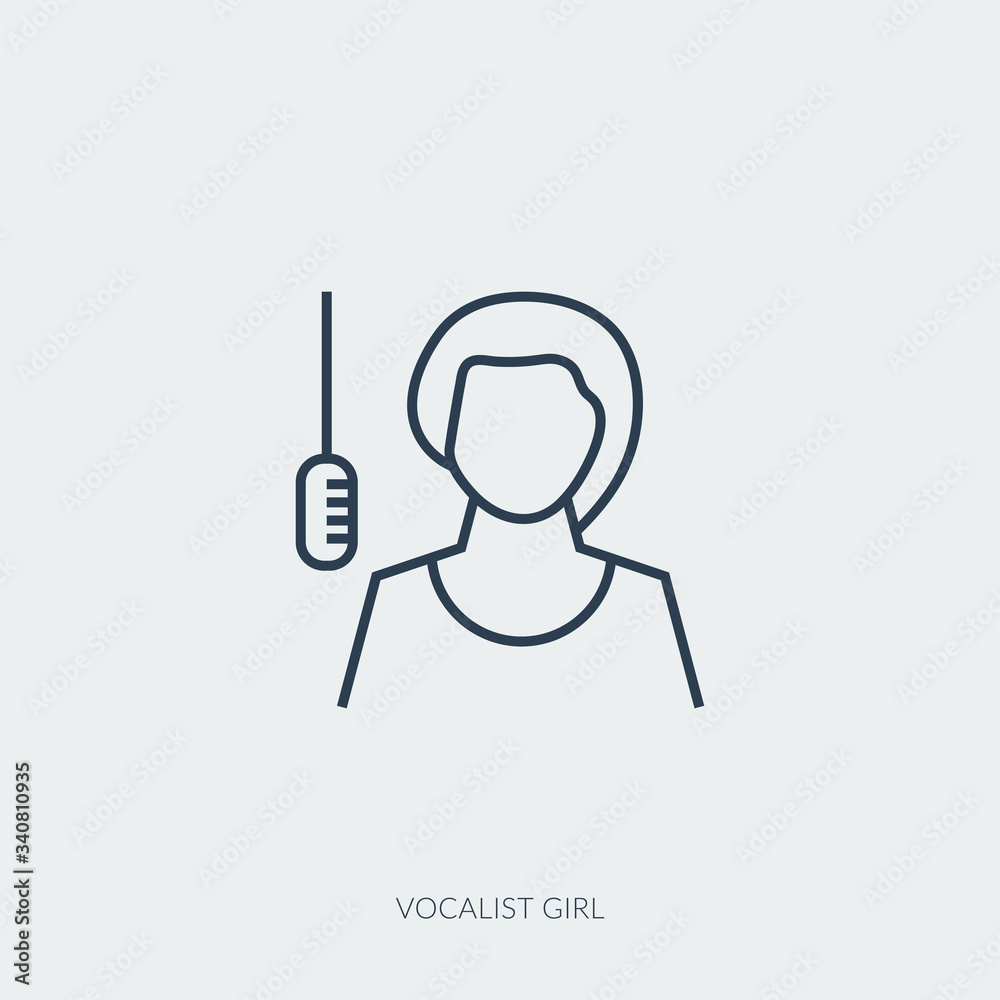 Vector outline icon of music - vocalist girl