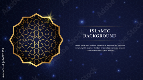 Islamic Arabic Luxury Elegant Background Greeting Card Template Design with Decorative Golden Ornament Border Frame