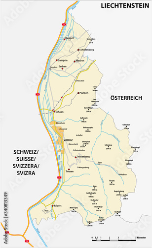 vector road map Principality of Liechtenstein in German language