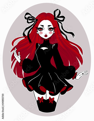 beautiful gothic doll in cartoon style