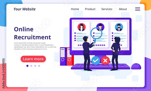Hiring and recruitment concept, People searching candidate for a new employee, Human Resource, recruitment process. Modern flat web page design for website and mobile development. Vector illustration.