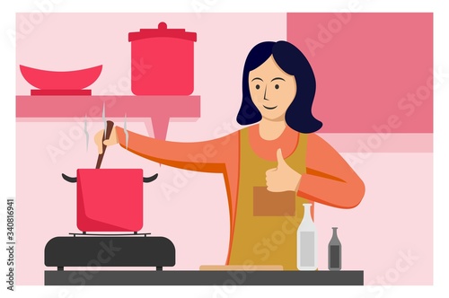 Mother cooking in the kitchen 