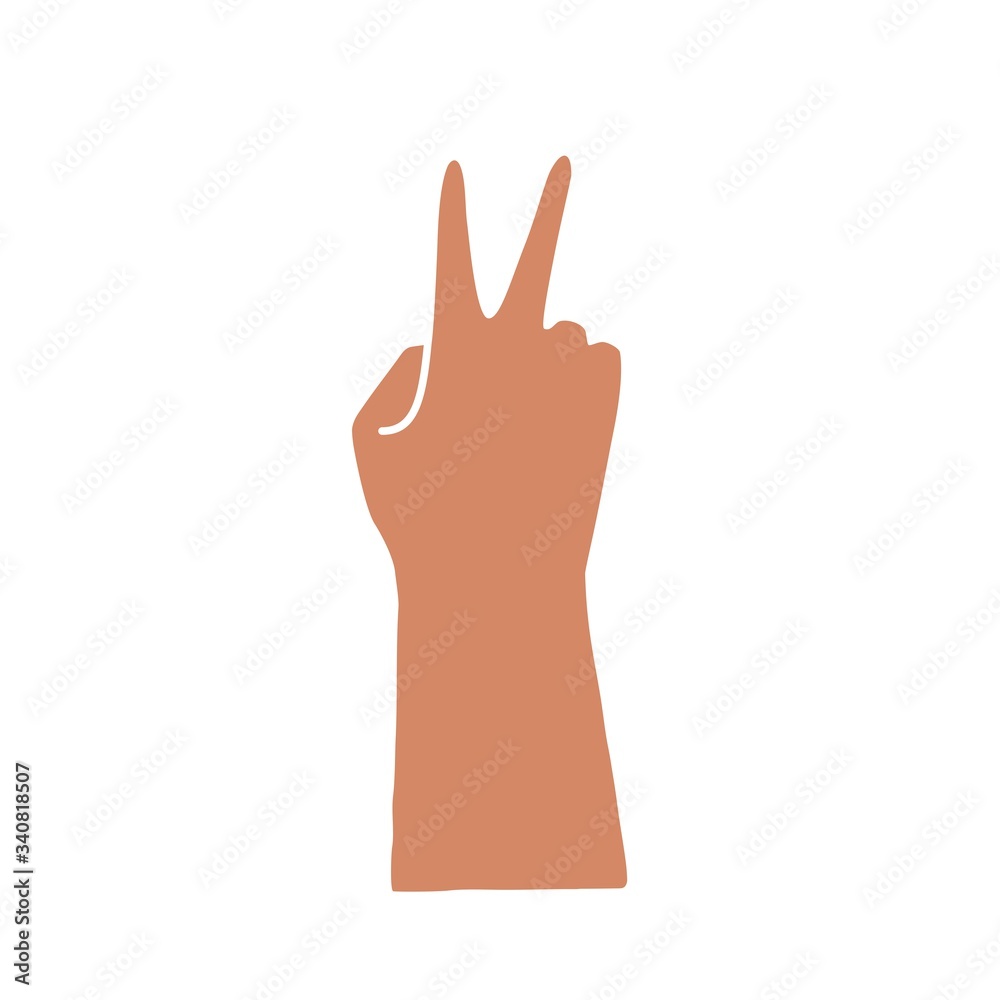 Hand with two fingers - gesture of a winner or of peace, isolated vector silhouette. Graphic hand drawn element for logo design. Hand with two fingers - gesture of a winner or of peace, isolated vector silhouette. Graphic hand drawn element for logo design.