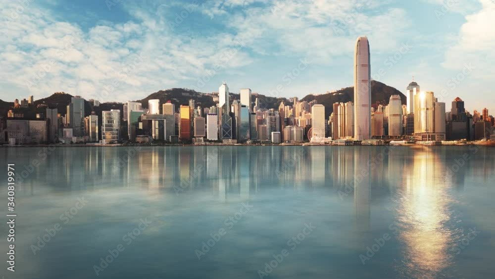 Hong Kong skyline  from kowloon side, Victoria harbour - Time lapse
