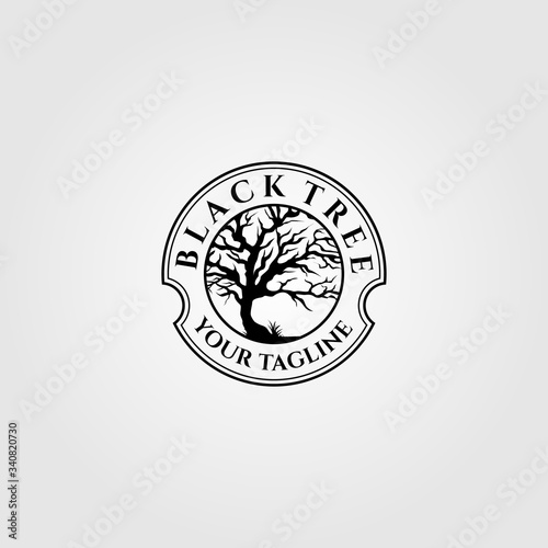 vintage dead tree circle logo vector illustration design