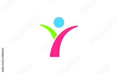 Y Uppercase Letter Cursive Icon or Logo design,  a Human Stick Figure, Vector Template