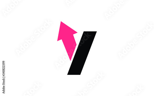 Y lowercase Letter with an arrow Icon or Logo design, Vector Template