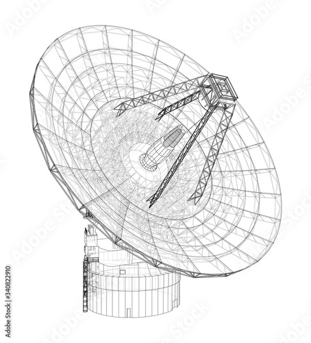 Radio Telescope concept outline. Vector