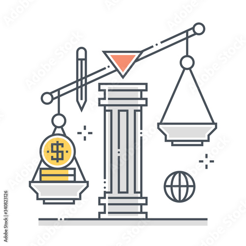 Debt related color line vector icon, illustration