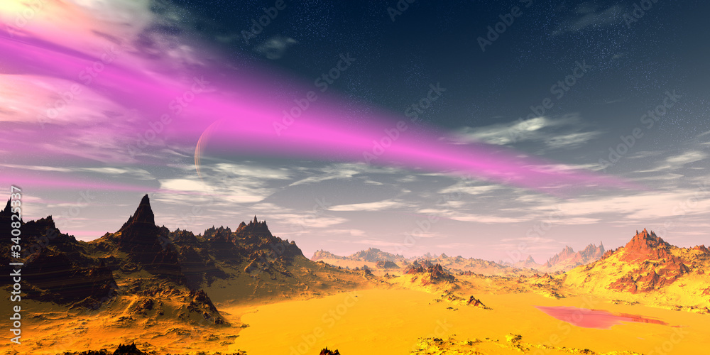 Alien Planet. Mountain. 3D rendering