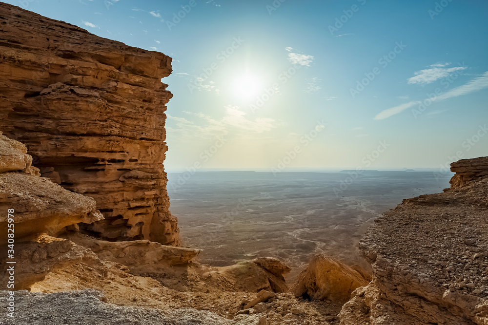 Edge of the World, a natural landmark and popular tourist destination near Riyadh -Saudi Arabia. Selective focus on the subject and background blurred.