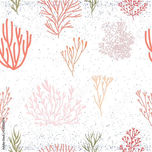 Seamless pattern with underwater world, algae and plants. Editable vector illustration.