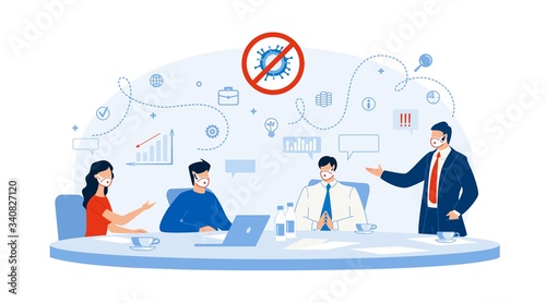 Business Workflow Strategy Planning after Coronavirus Covid19 Pandemic. Businesspeople Analytics Team Meeting, Financial Problem Statistic Discussion, Searching Solution for Business Recovery